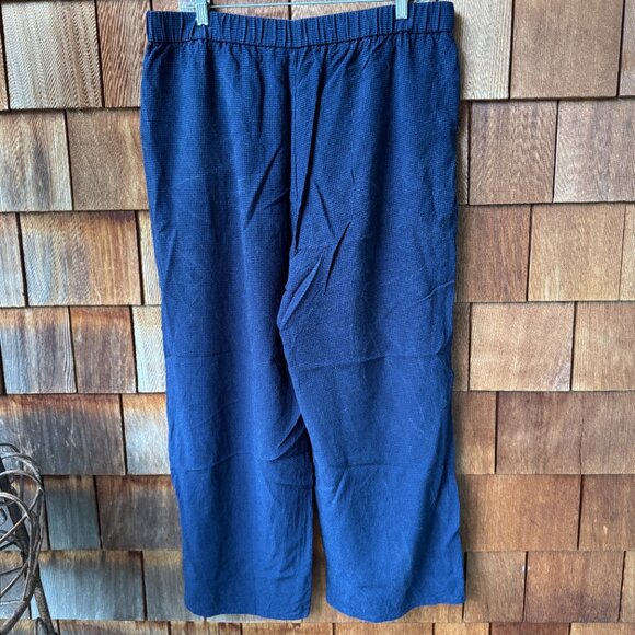 EUC Eileen Fisher Navy/Black Check Elastic Waist Cropped Wide Leg Pants - Large - Picture 9 of 11